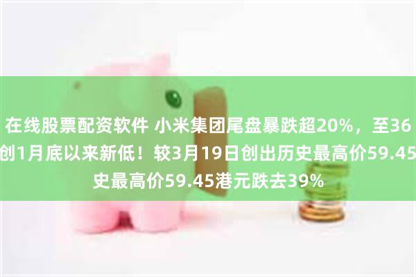 在线股票配资软件 小米集团尾盘暴跌超20%，至36.1港元，股价创1月底以来新低！较3月19日创出历史最高价59.45港元跌去39%